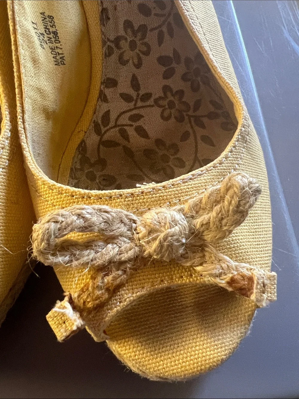 Yellow Slingback Peep-Toe Flats with Rope Bow Accent